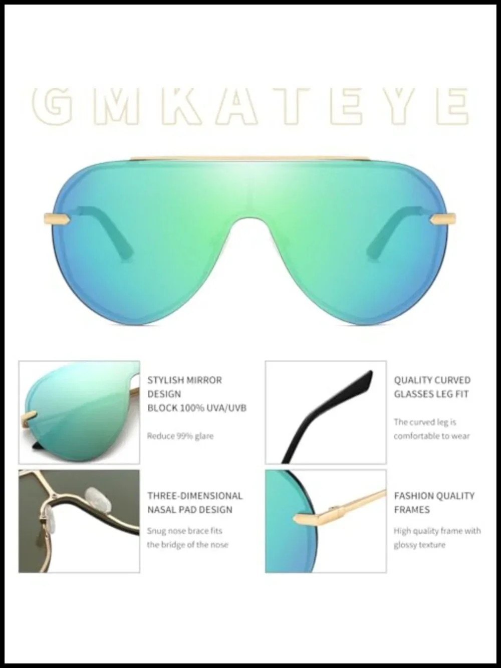 Oversized Rimless Aviator Shield Sunglasses UV400 Protection with Gift Box &